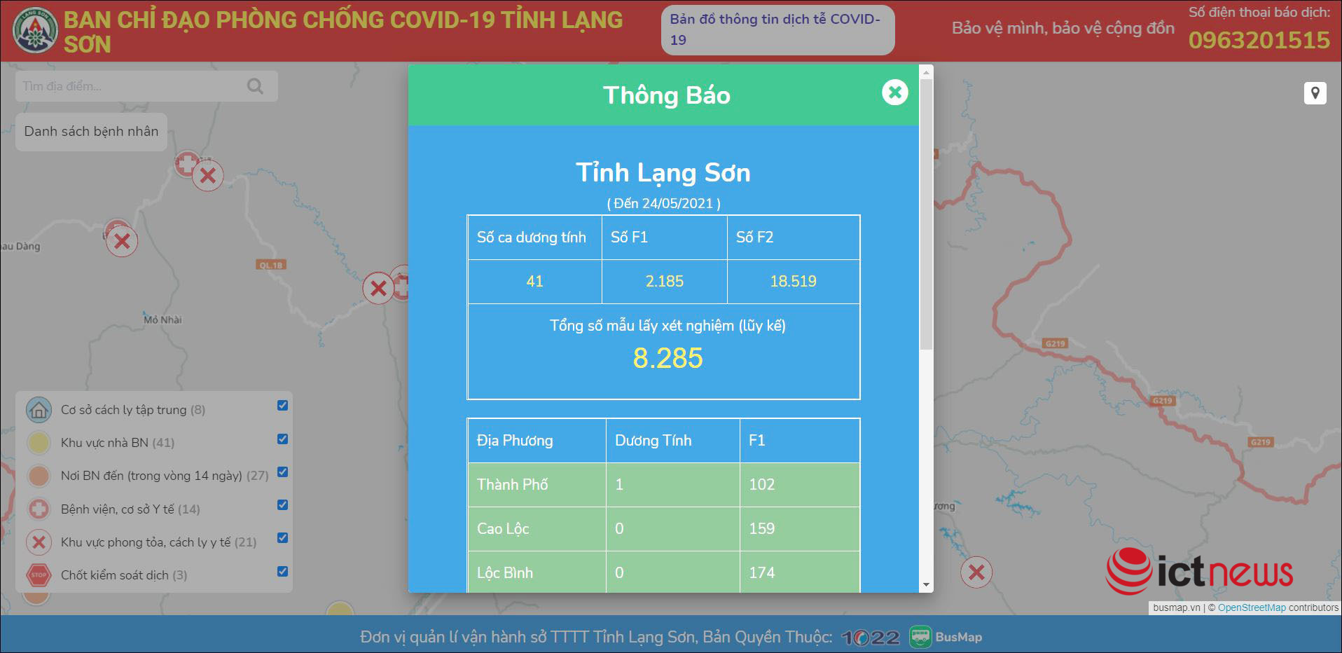 Lạng Sơn ra mắt bản đồ Covid-19 cập nhật tình hình dịch theo thời gian thực